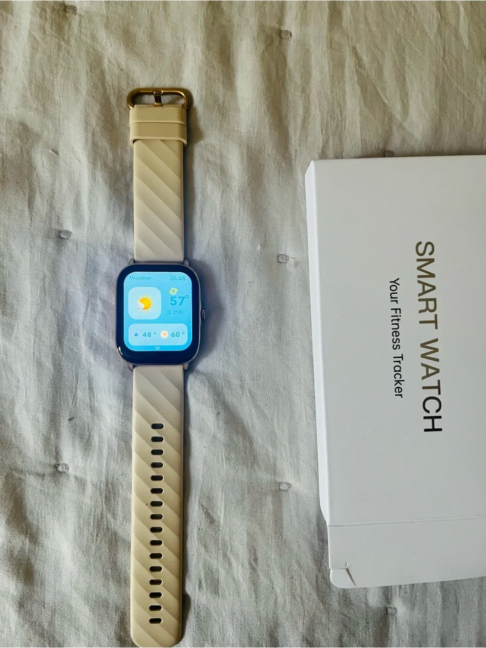 Beige Smart Watch Fitness Tracker with Gold-Tone Case